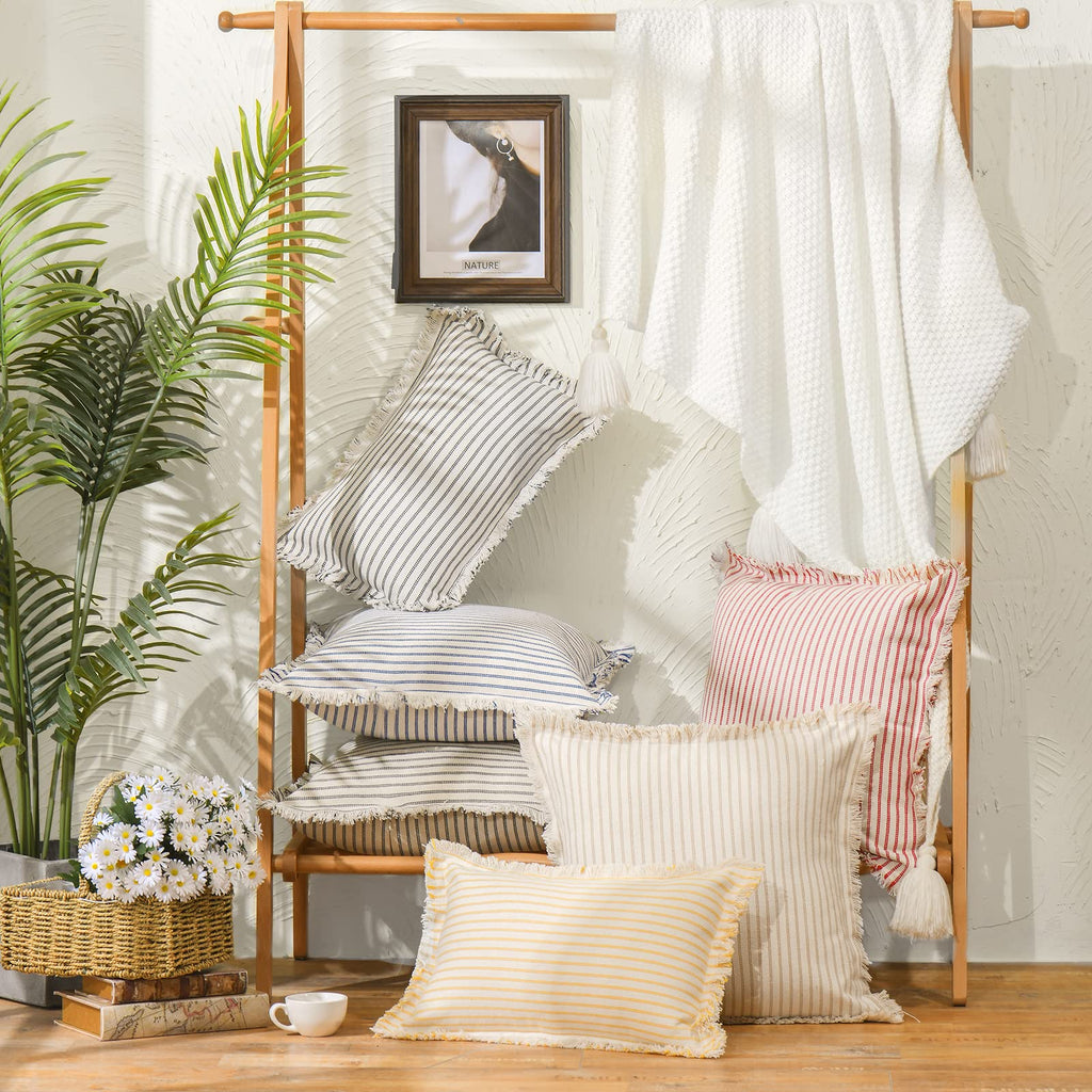 Throw Pillow Covers 26x26 Set of 2 Striped Pillow Covers with Fringe Chic Cotton Decorative Euro sham Pillows Square
