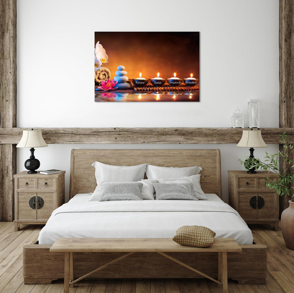 Zen Wall Art Decor Breathe Canvas Art Picture Candles Relaxing Peaceful Poster Prints for Zen Spa Room Artwork Living