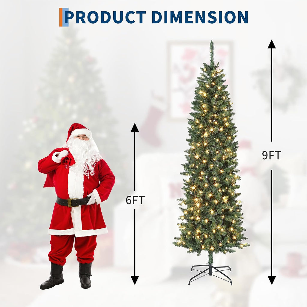 Christmas Trees with Lights ,Tall Pre-Lit Artificial Pencil Slim Christmas Trees with Dual Color LED