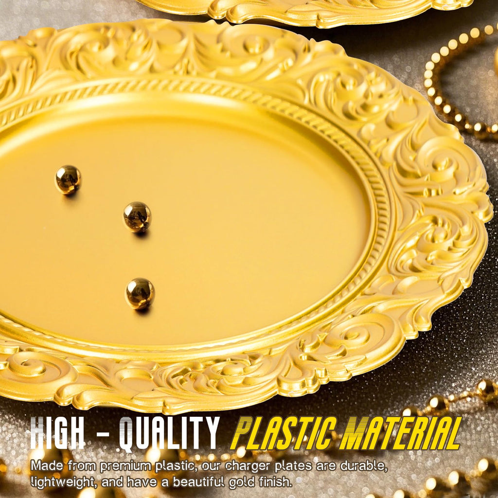 Bulk 100Pcs - 13" Gold Chargers for Dinner Plates, Floral Embossed Decorative Charger Plate for Wedding & Event