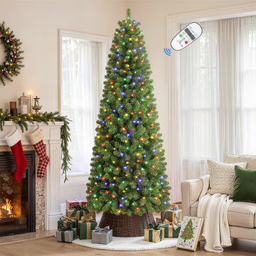 Prelit Pencil Hinged Christmas Tree with Multi-Color Lights