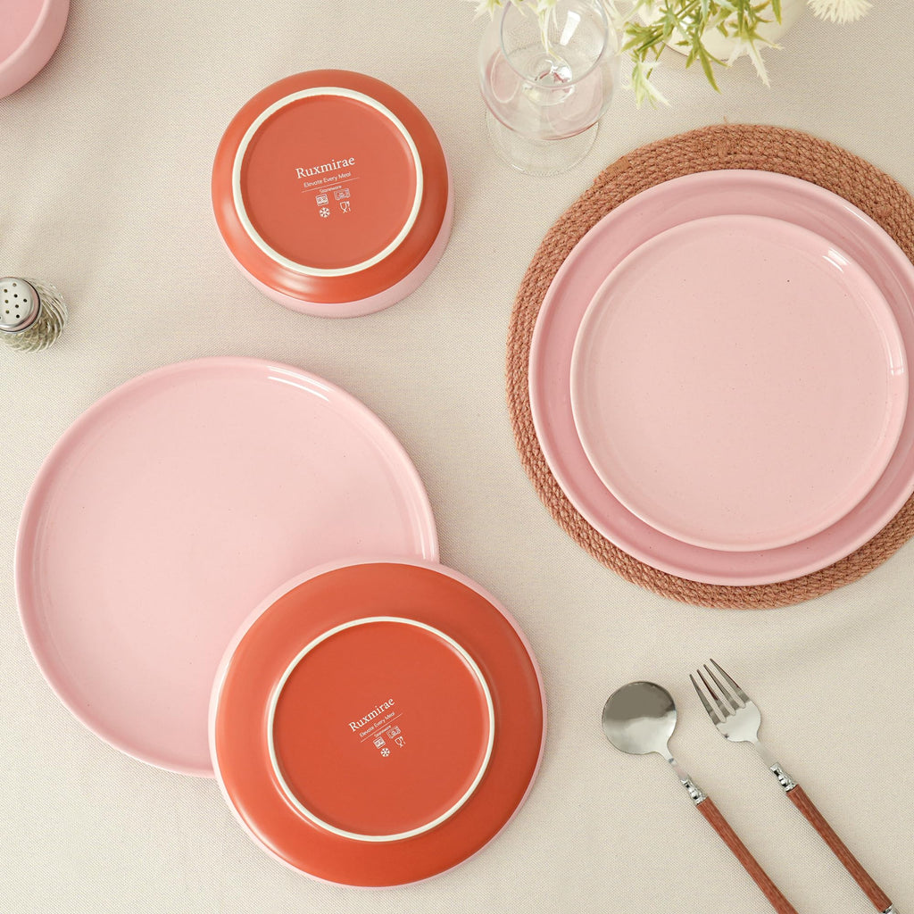 12 Piece Dinnerware Set, Dish Set for 4, Pink