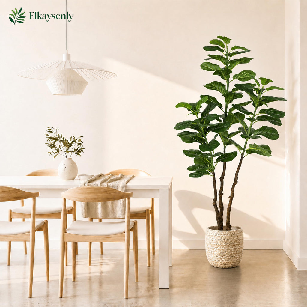 5FT Faux Fiddle Leaf Fig Tree with White Planter, Indoor Plant