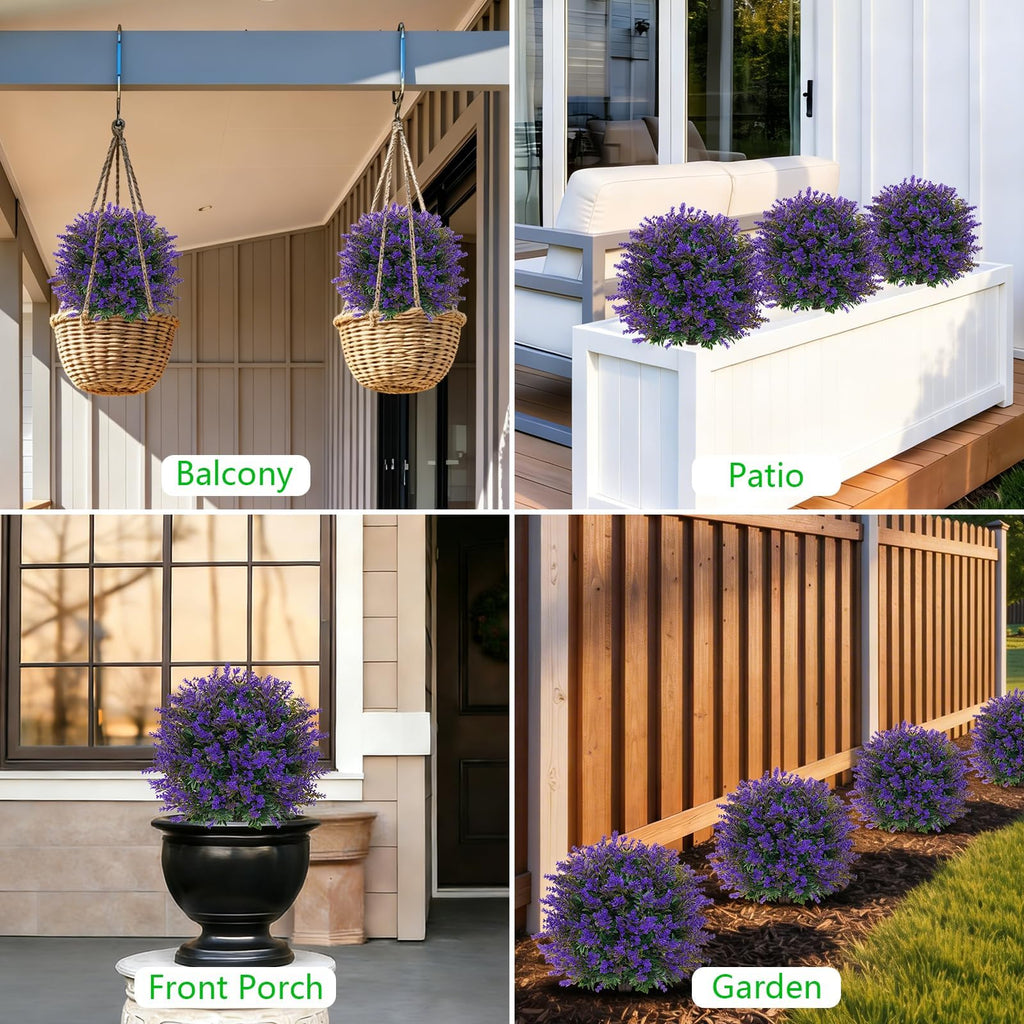 24" 4Pack Faux Boxwood Topiary Ball Trees with Lavender & Spike