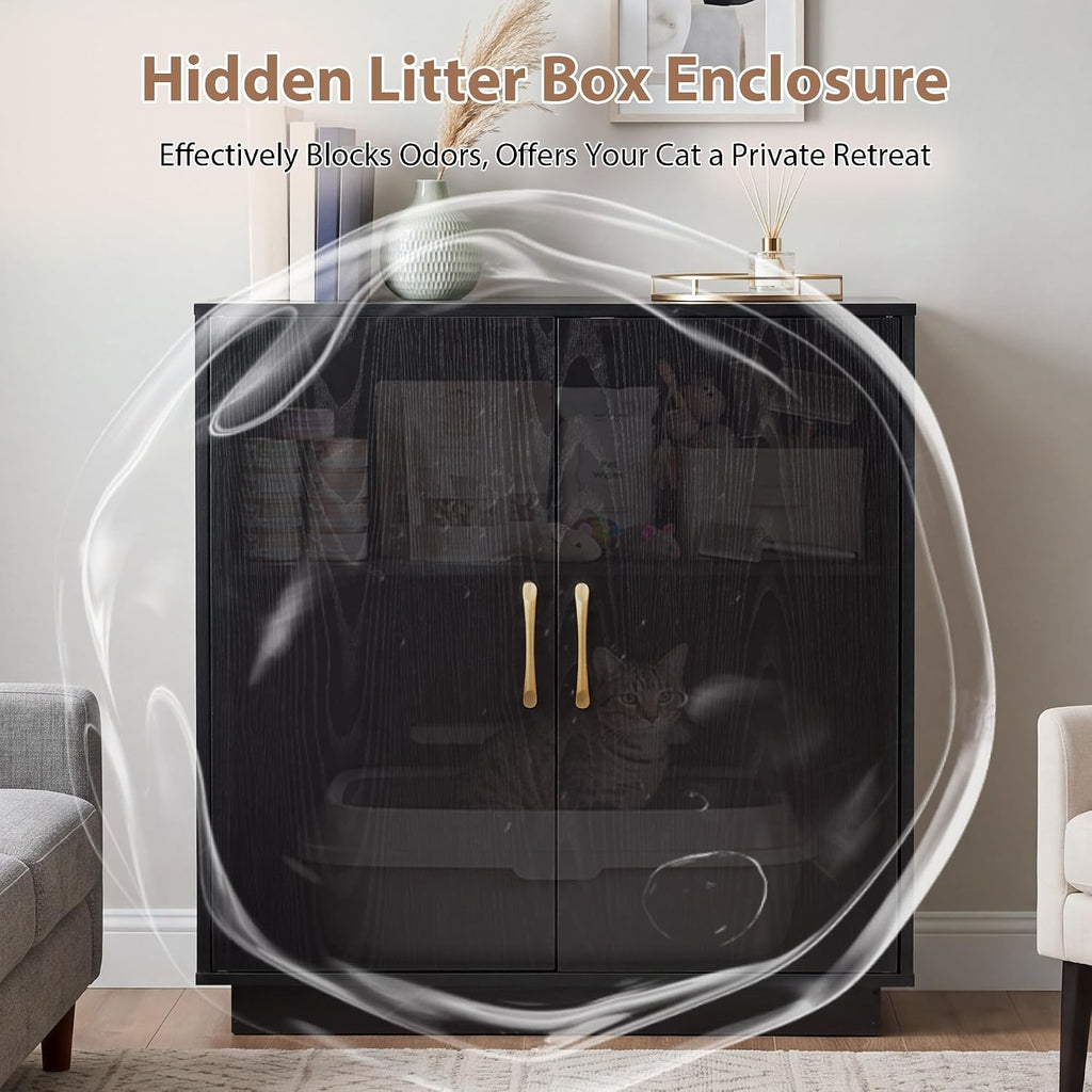 30.9'' Litter Box Enclosure Furniture- Hidden Storage