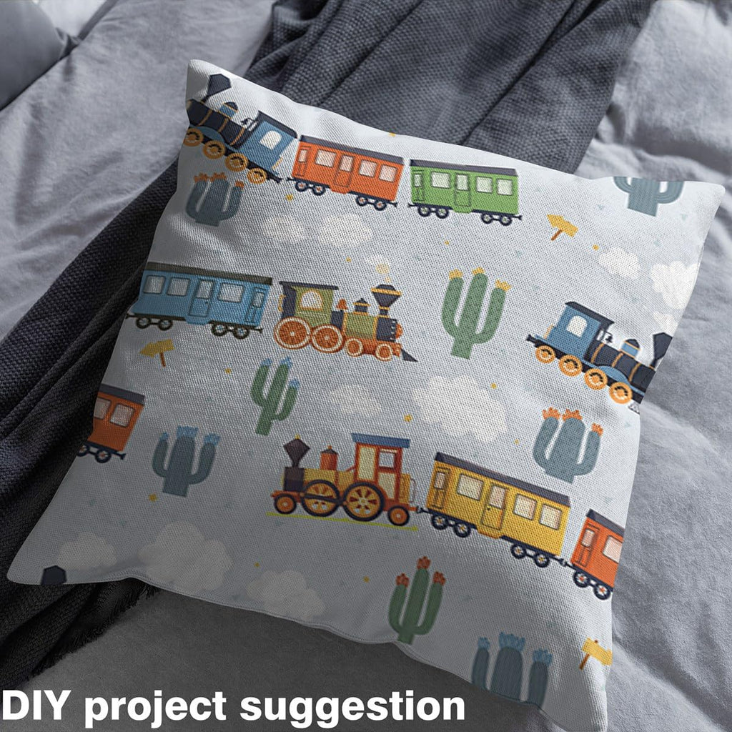 Cartoon Vintage Train Soft Flannel Fabric by The Yard 10 Yards Steam Engine Railway Transportation Upholstery Fabric