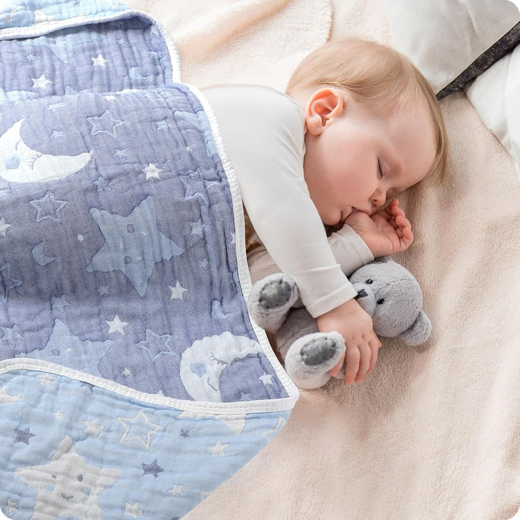 Cotton Muslin Baby Blankets Organic Comforter Reversible Neutral Layer Soft 43.3"x41.3" for Newborn Infant Toddler