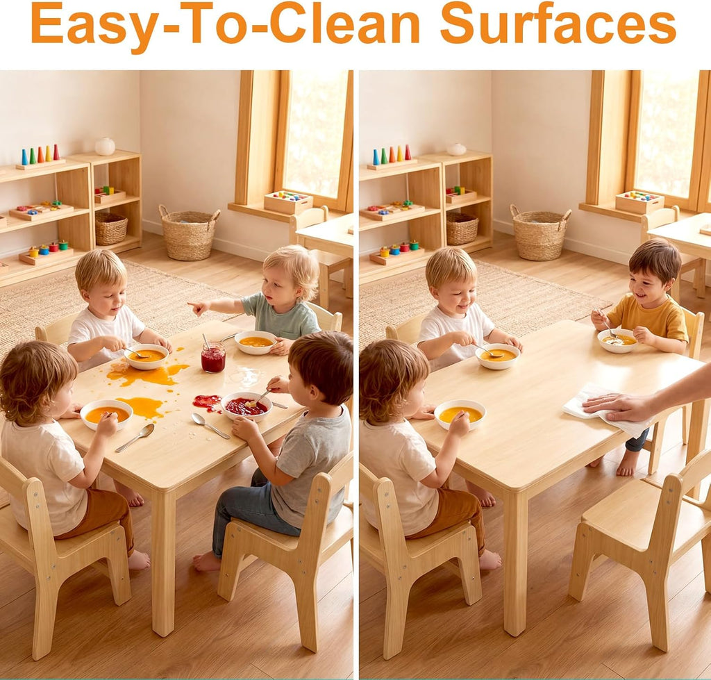Toddler Table and Chair Set, Anti-Slip Legs & Rounded Corners, Sturdy Wooden Kids Table and Chairs for Eating