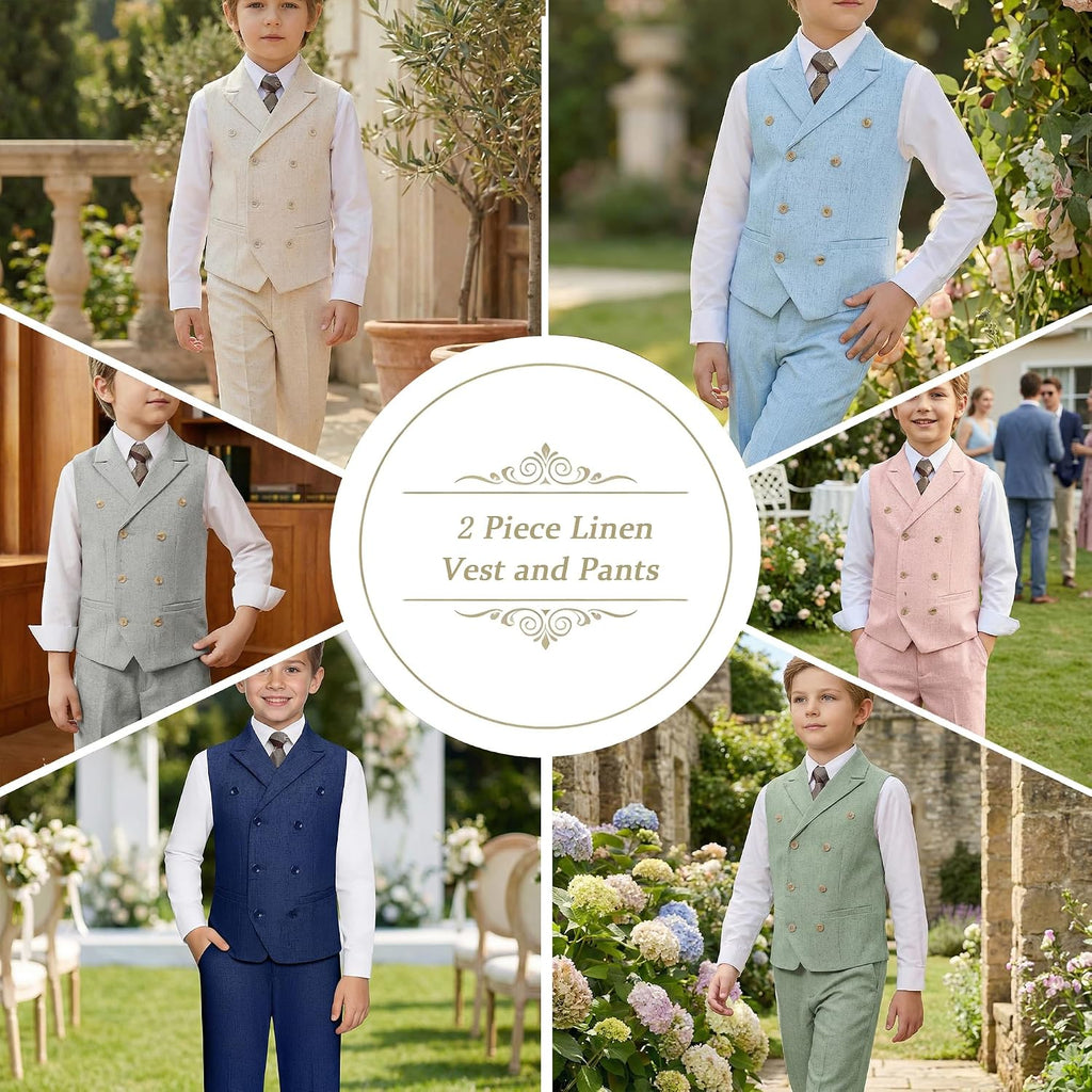 Boys Linen Suits 2 Piece Summer Suit for Kids Teen Boy Casual Tuxedo