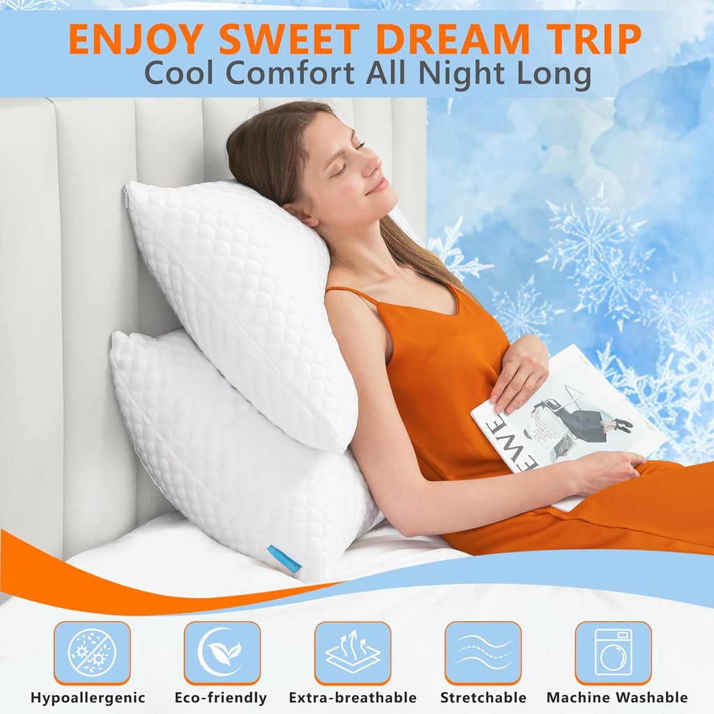 Cooling Pillows King Size Set of 2, Adjustable Memory Foam Pillows | Firm/Soft Cooling Bed Pillows for
