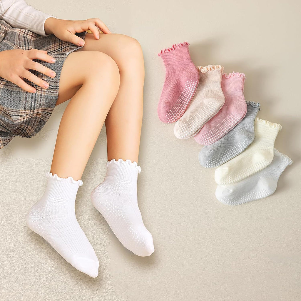 Toddler Socks Ruffle for Girls Baby Grip Socks Non Slip Cute Frill