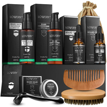 Gifts for Men Beard Grooming Kit, Holiday Gift Beard Kit Set with Beard Oil, Balm, Wash, Brush, Comb & More, Mens