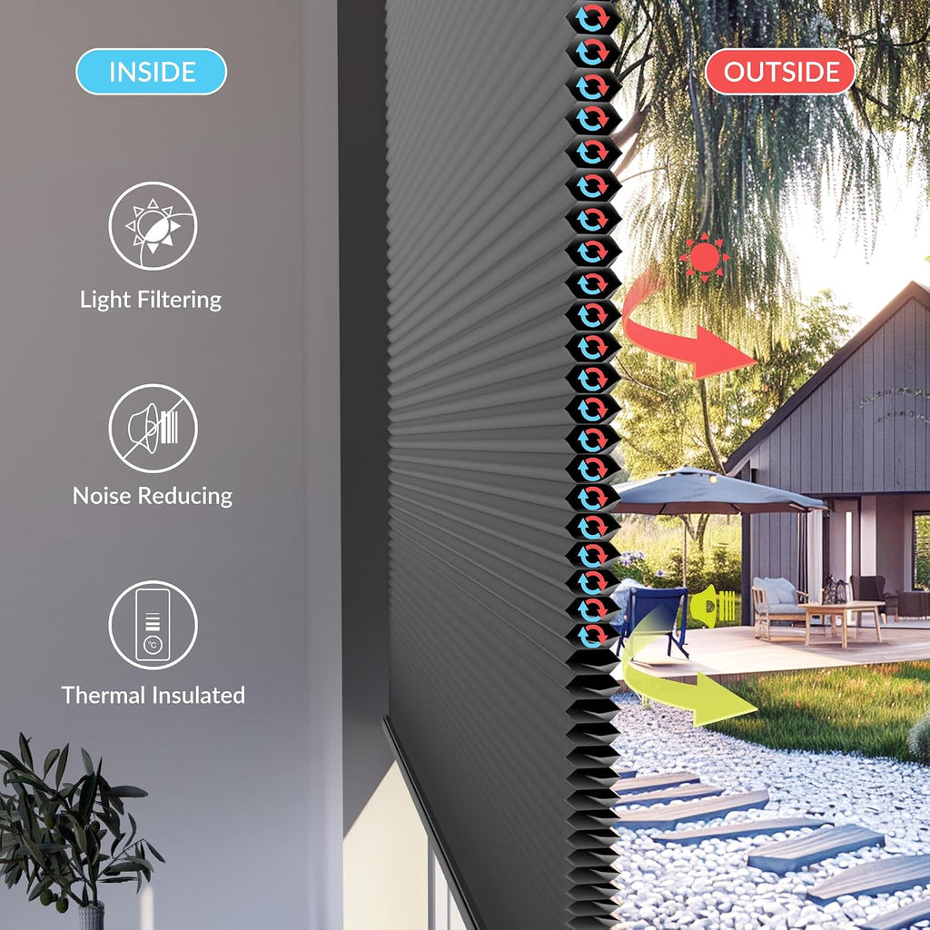 No Drill Blinds for Windows Blackout Cellular Shades Cordless No Tools Honeycomb Blinds Pull Down Easy Install, Beige