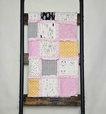 Quilt, Woodland Animals, Baby Shower Gift, Baby Quilt, Security Blanket, Crib Quilt, Baby Lovey, Rag Quilt, Gender