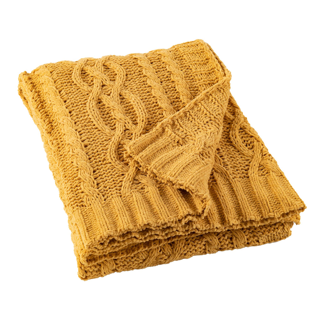 Mustard Yellow Throw Blanket 51"x67" Chenille Knitted Throw Blanket for Couch, Gold Throw Blankets Decor, Summer Fall