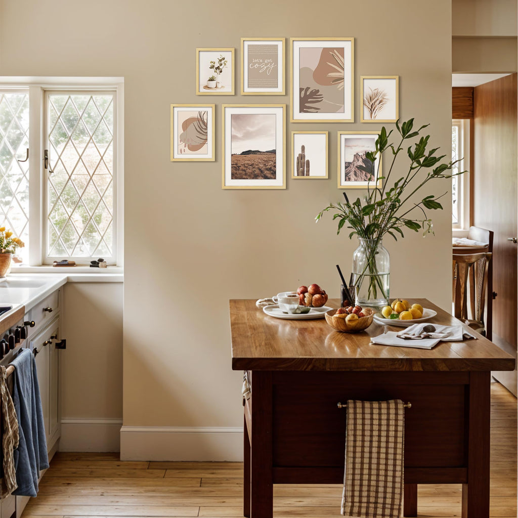 Gallery Wall Frame Set, 8 Pack Neutral Wall Decor, Beige, Large