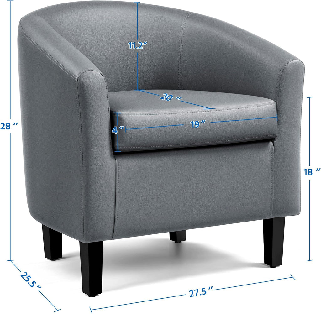 Accent Chairs, Faux Leather Barrel Armchairs Gray - Set of 2