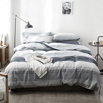 Striped Comforter Set, Modern Style Blue Grey Stripes Pattern Printed Bedding Set, Lightweight 3 Pieces