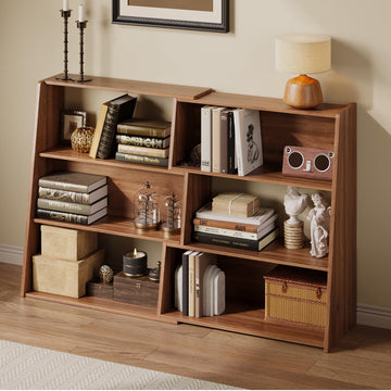Extendable Bookshelf, Adjustable Low Bookcase, Walnut