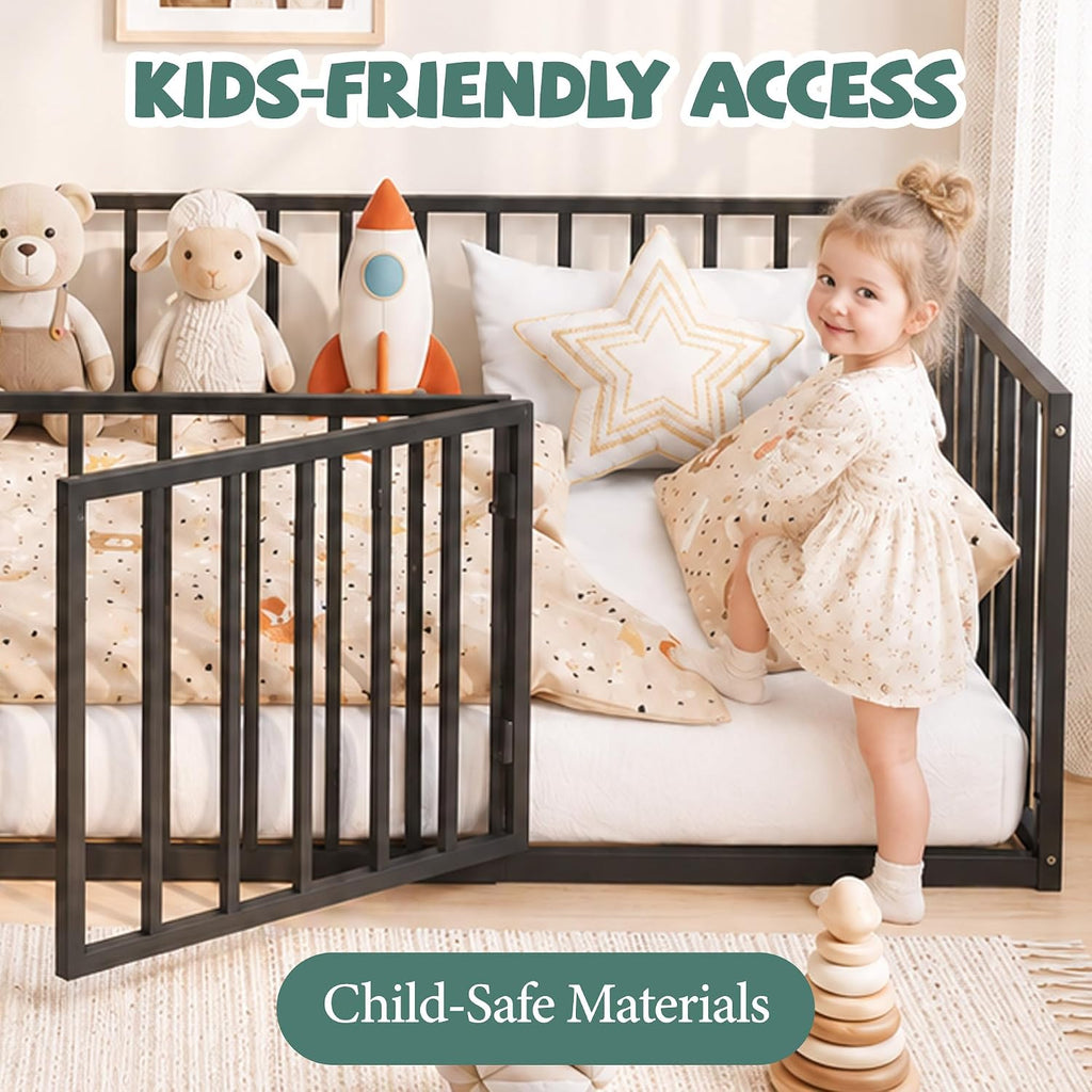 Toddler Floor Bed, Metal Montessori Bed for Kids, Black