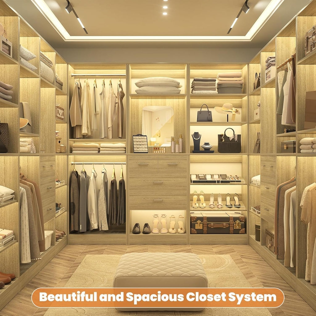 25" Closet System, Freestanding Closets Organizer Wardrobe with Hanging Rods and Shelves, Adjustable Clothes Garment