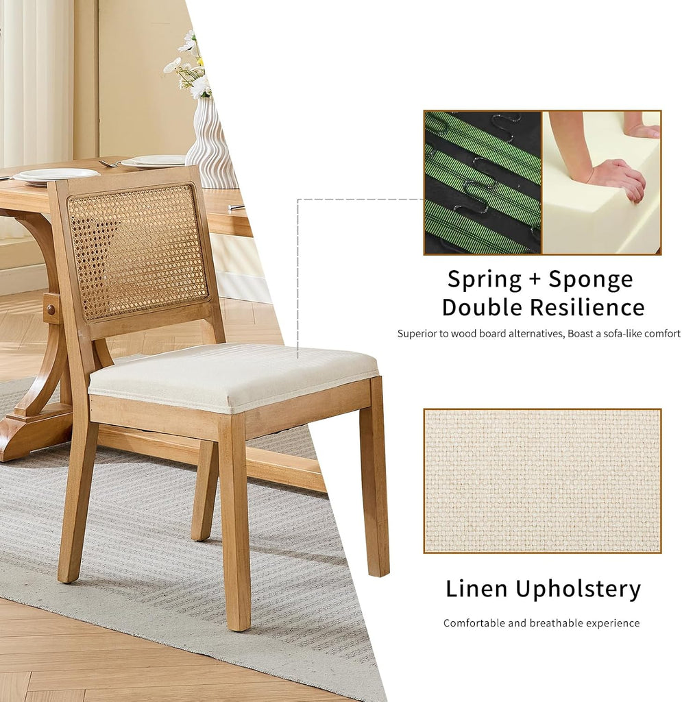 French Country Dining Chairs Set of 4, Cream Kitchen & Dining Room Chairs Set of 4, Ivory Rattan Dining Chairs, Cane