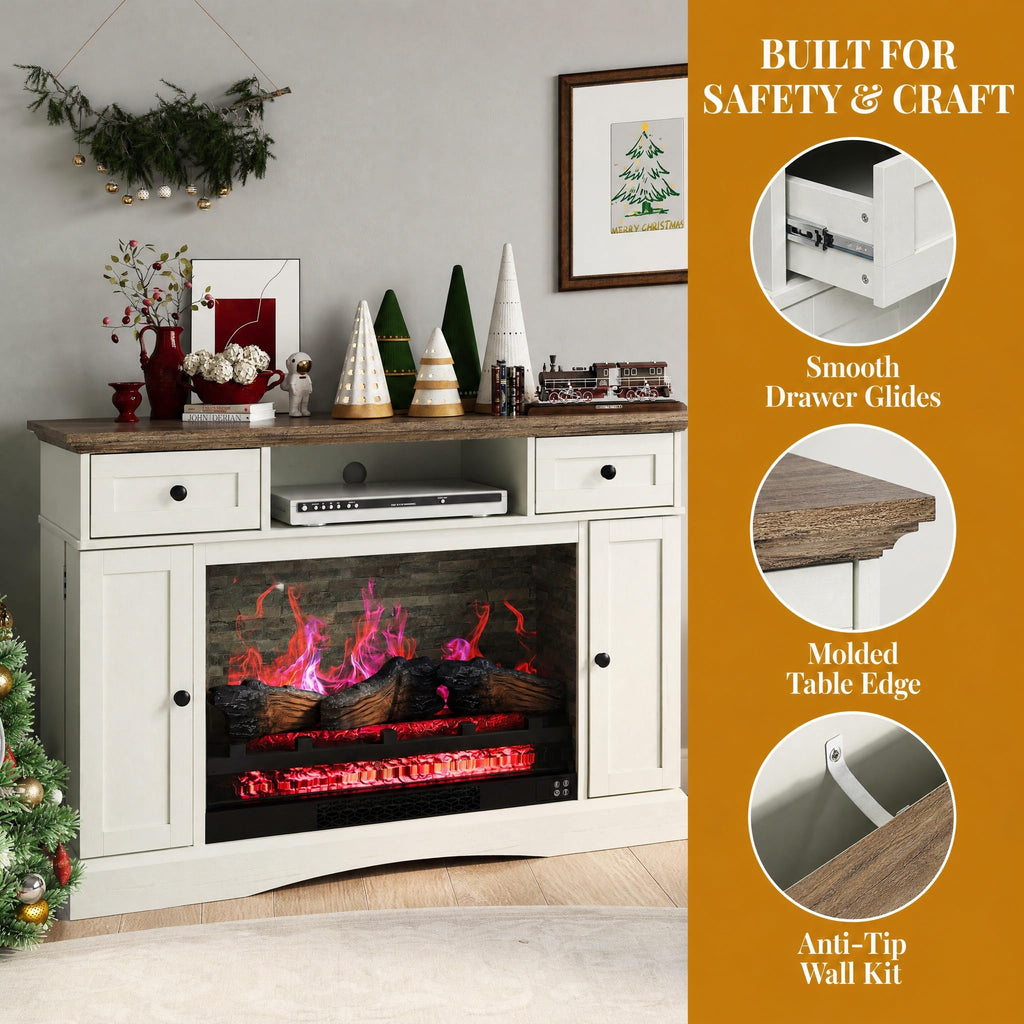 47" Fireplace TV Stand with 28" Electric Fireplace, White Media Console