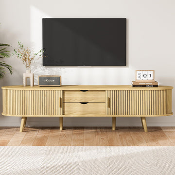 69" Fluted TV Stand, Mid Century Modern TV Stand Fits TVs Up to 75", Wood Entertainment Center, Farmhouse TV and