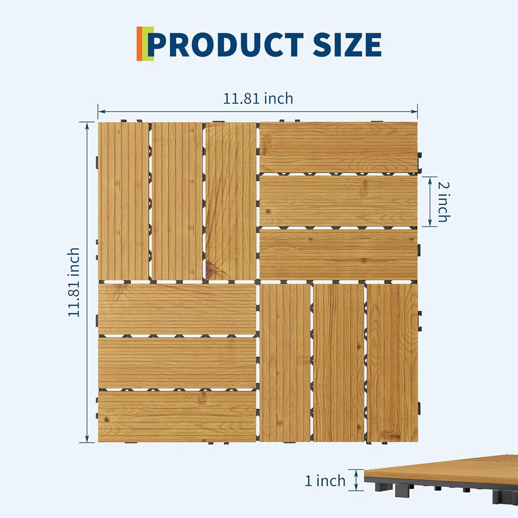 22 PCS Acacia Wood Composite Deck Tiles, 12"X12" Solid Wood Interlocking Flooring for Patio & Balcony, All Weather