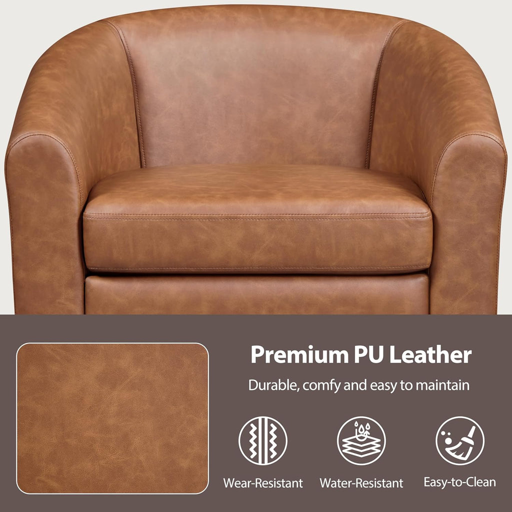 Faux Leather Accent Chair, 300 lb Cap, Brown