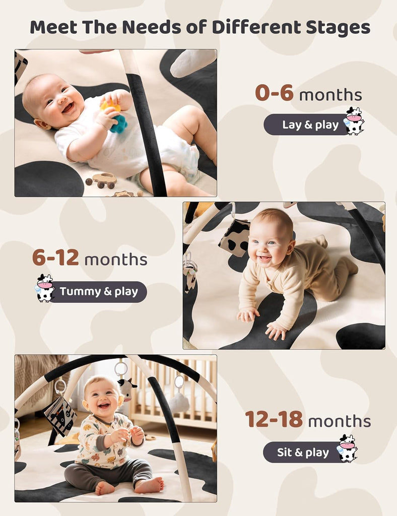 Cow Baby Playmat Activity Gym for Infant 0-12 Months with 5 Toys