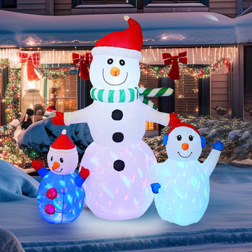 6 FT Christmas Inflatable Snowman Outdoor Decorations, Blow up Snowman Built-in Colorful Rotating LED, Waterproof