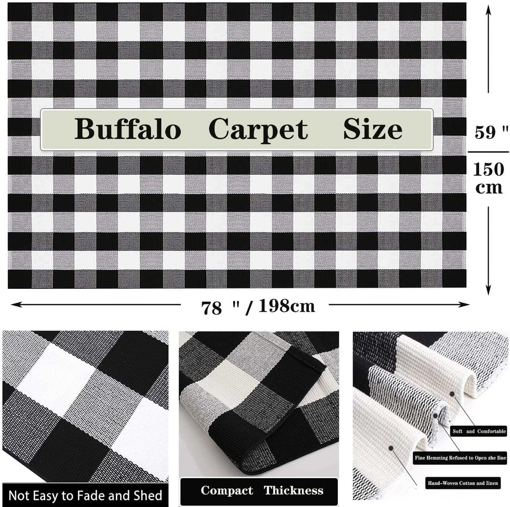 Buffalo Plaid Outdoor Rug Washable Rugs,Black and White Checkered Rug,Cotton Hand-Woven Indoor or Outdoor