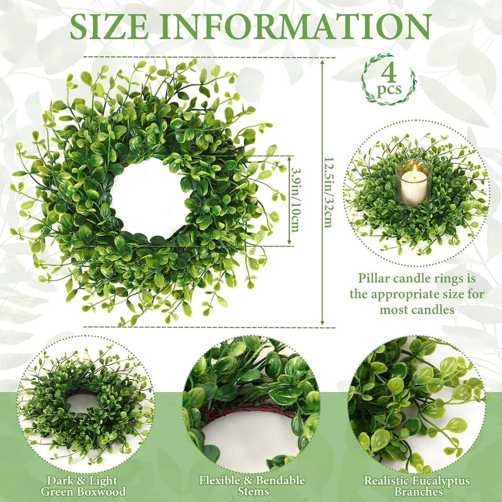 Mini Boxwood Wreaths Artificial Small Greenery Wreath - Set of 4