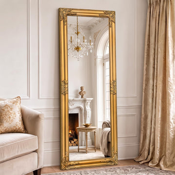 Vintage Full Length Mirror, 55"x20" Gold Antique Baroque Mirror
