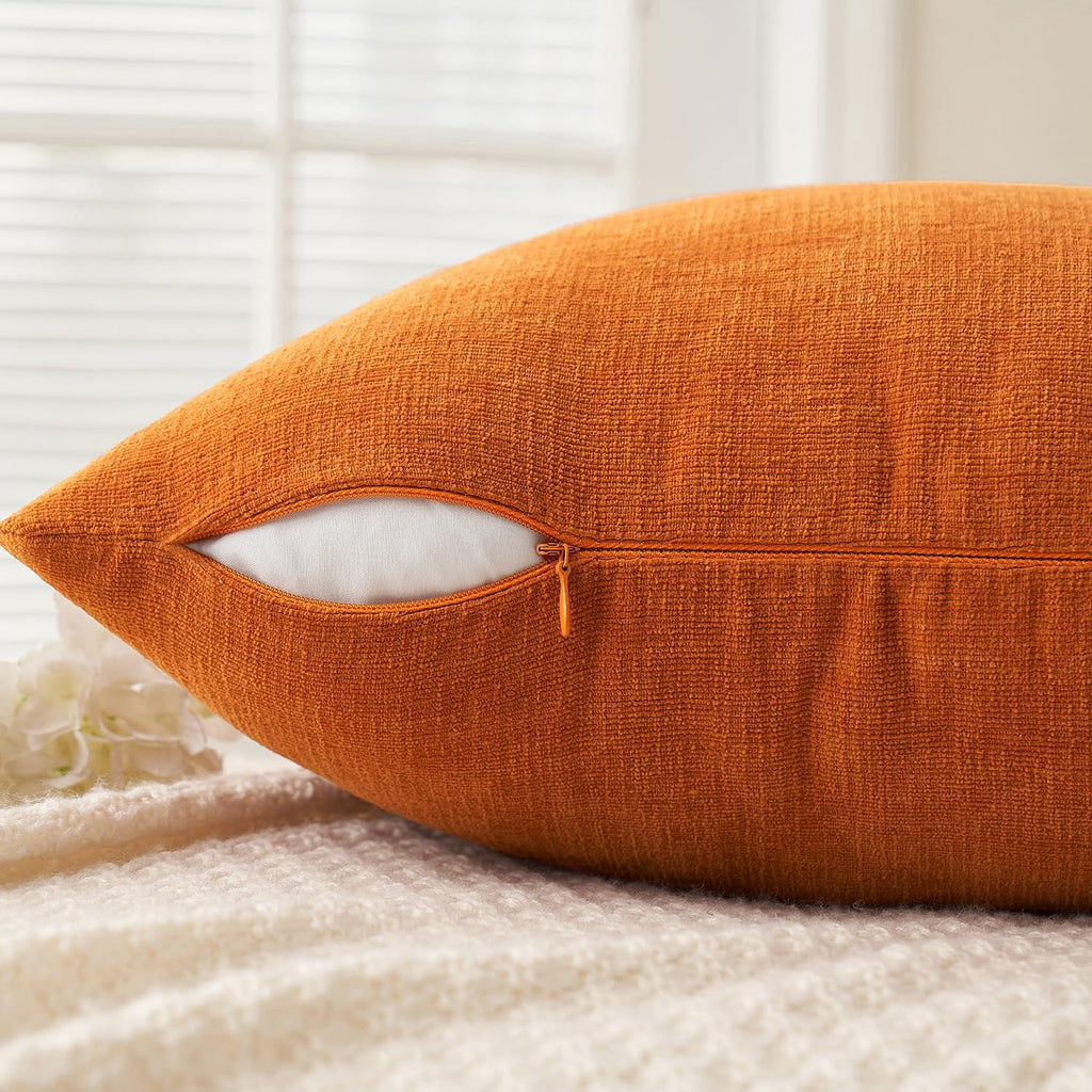 Fall Orange Chenille Couch Throw Pillow Covers, 20x20