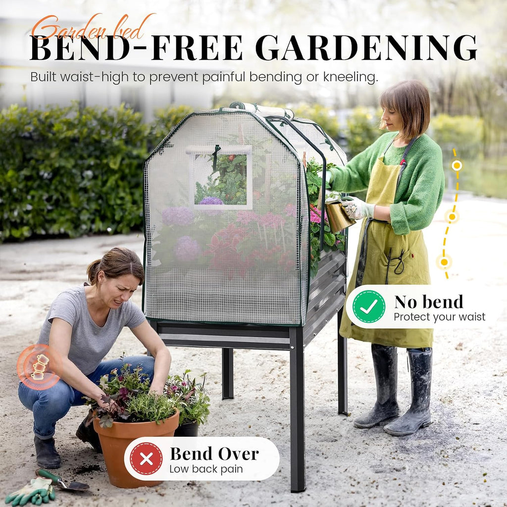 Large Raised Garden Bed with Large & Cover 48×24×56 in | Galvanized Elevated Planter Box with Legs for Backyard