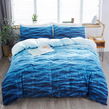 3D Ocean Duvet Cover Set Waves Pattern Hotel Luxury Bedding Set Comforter Cover (1 Duvet Cover+2