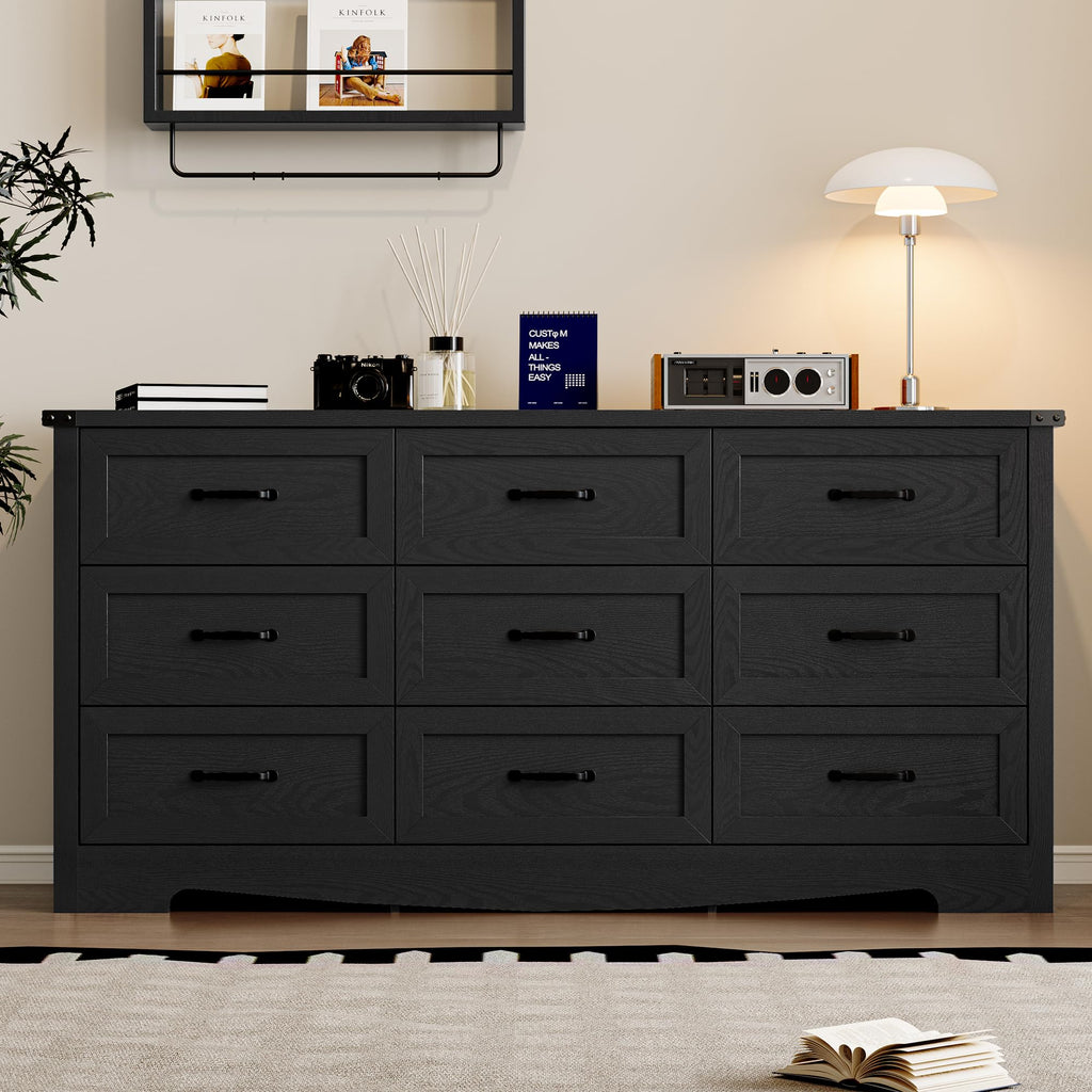 9-Drawer Dresser, Modern Wooden Chest of Drawers with Metal Handles, Anti-Tipping Design, Sturdy and Stable Storage