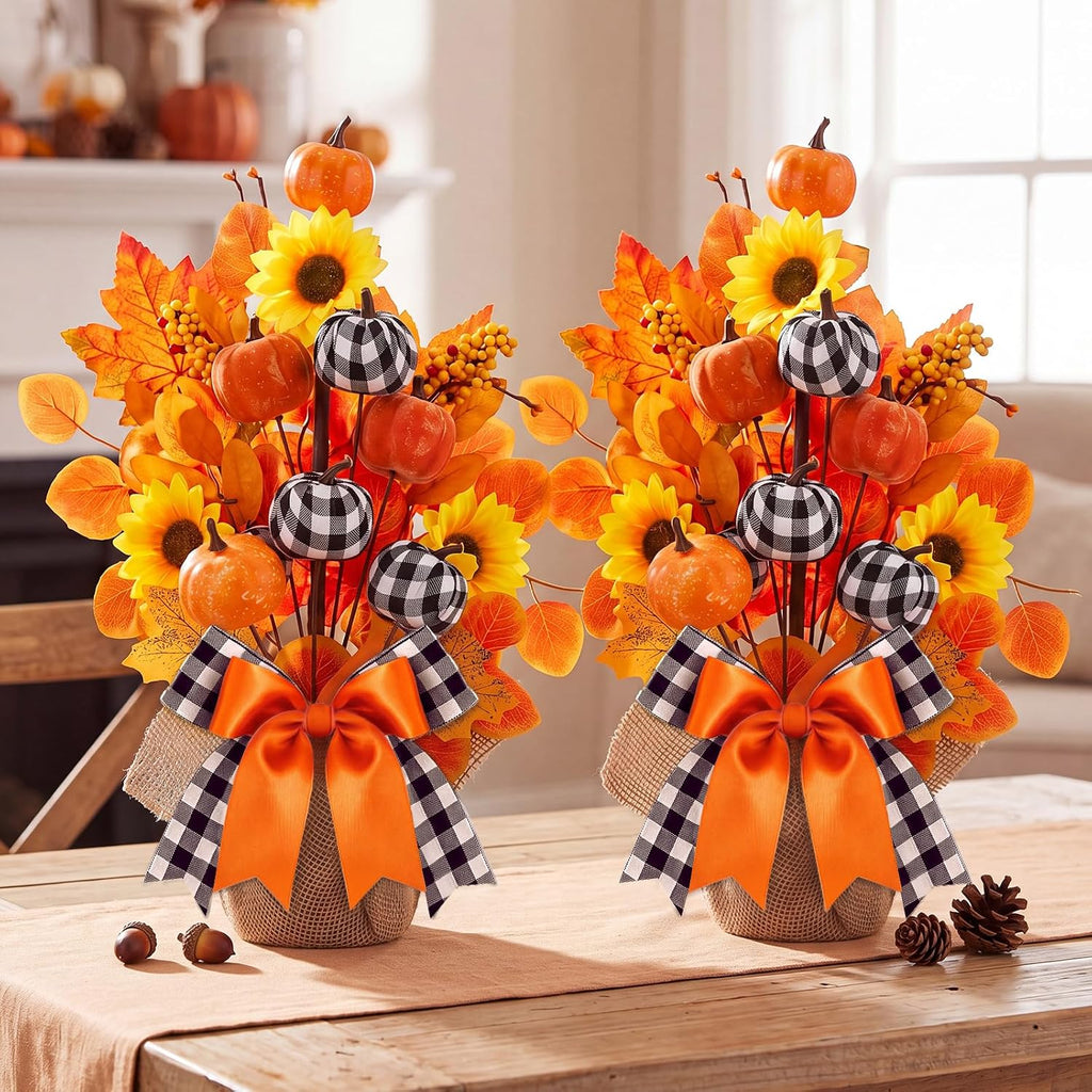 Fall Centerpiece for Tables Artificial Pumpkin Tabletop Decoration - Set of 2