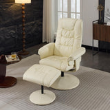 Modern Reclining Swivel Lounge Chair and Ottoman — Beige PU Leather