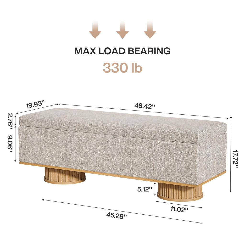 50.39" Storage Bench with Padded Seat Cushion, Upholstered Shoe Bench with Flip Up Storage, Load up to 330 lb, Beige