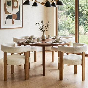 Boucle Dining Chairs Set of 4, Mid Century Modern Dining Room Chairs with Solid Wood Legs, Terry Fabric Upholstered