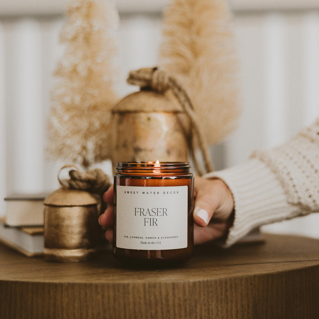 Fraser Fir Candle, 9oz Amber Glass Jar, Winter Scent