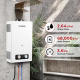 2.64 GPM Tankless Propane Water Heater, Portable Water Heater Outdoor with Overheating Protection, for Camping