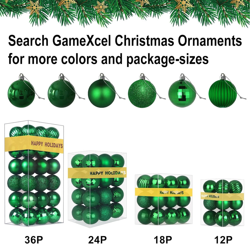 Emerald Green 2.5" Christmas Balls Christmas Tree Decoration Ornaments Shatterproof Hanging Balls for Birthday St. - Set of 24