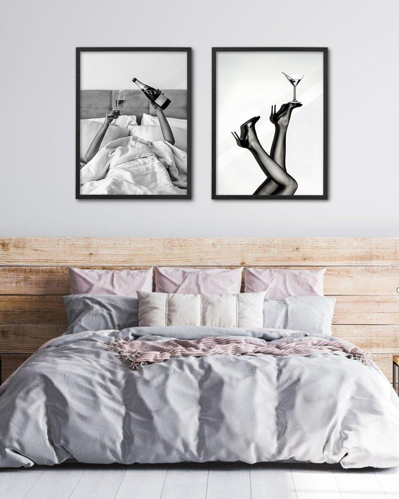 16x20 in Woman Drinking Wine in Bed Framed Wall Art