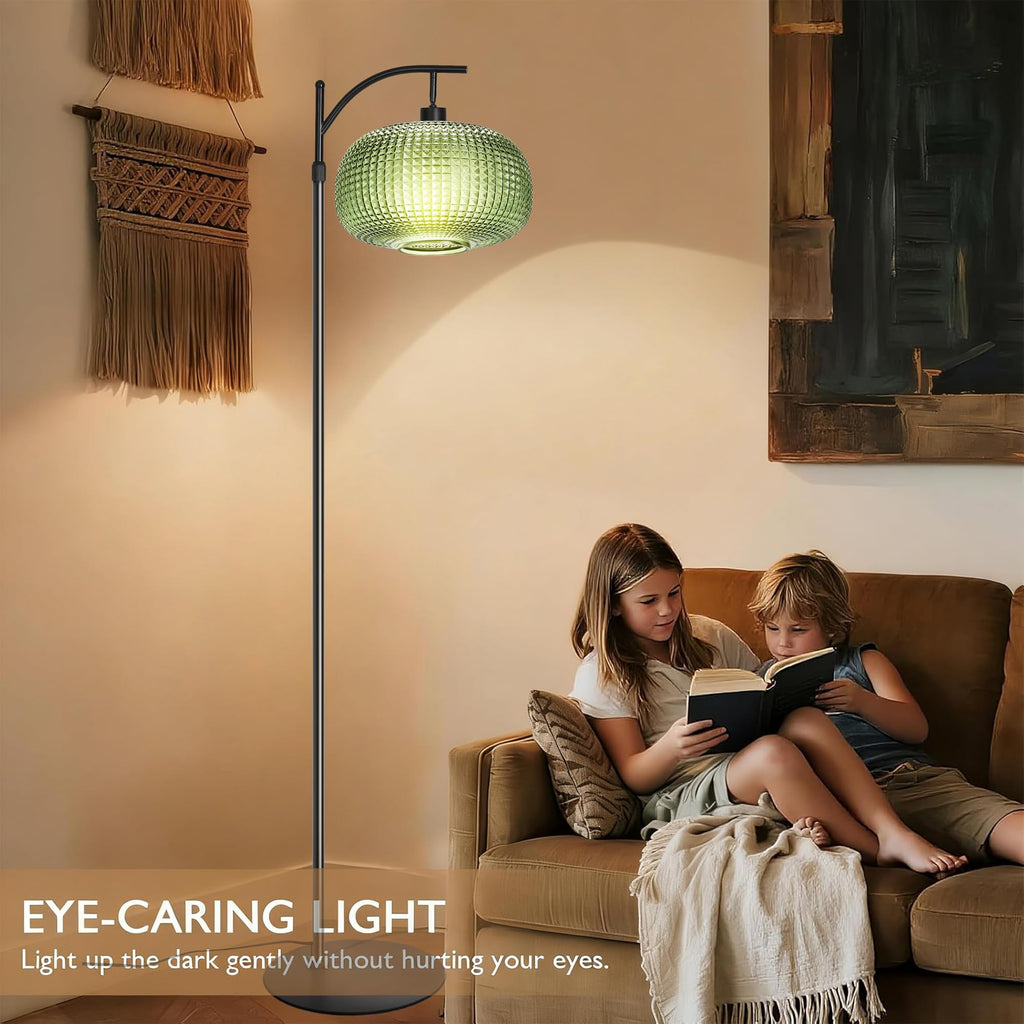 Modern Floor Lamp, Tall Standing Lamp Green Glass Shade
