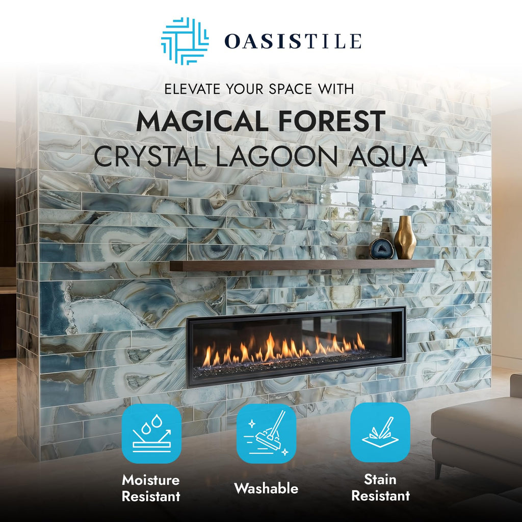 Oasis Tile Magical Forest Crystal Lagoon Aqua 3x12 Glass Subway Tile