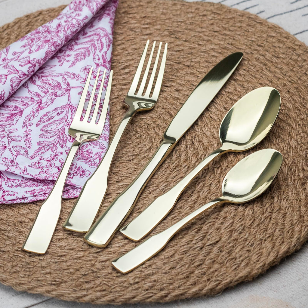 Champagne Gold Mirror 40-Piece Silverware Set,Service for 8,Stainless Steel Flatware Set,Mirror Cutlery